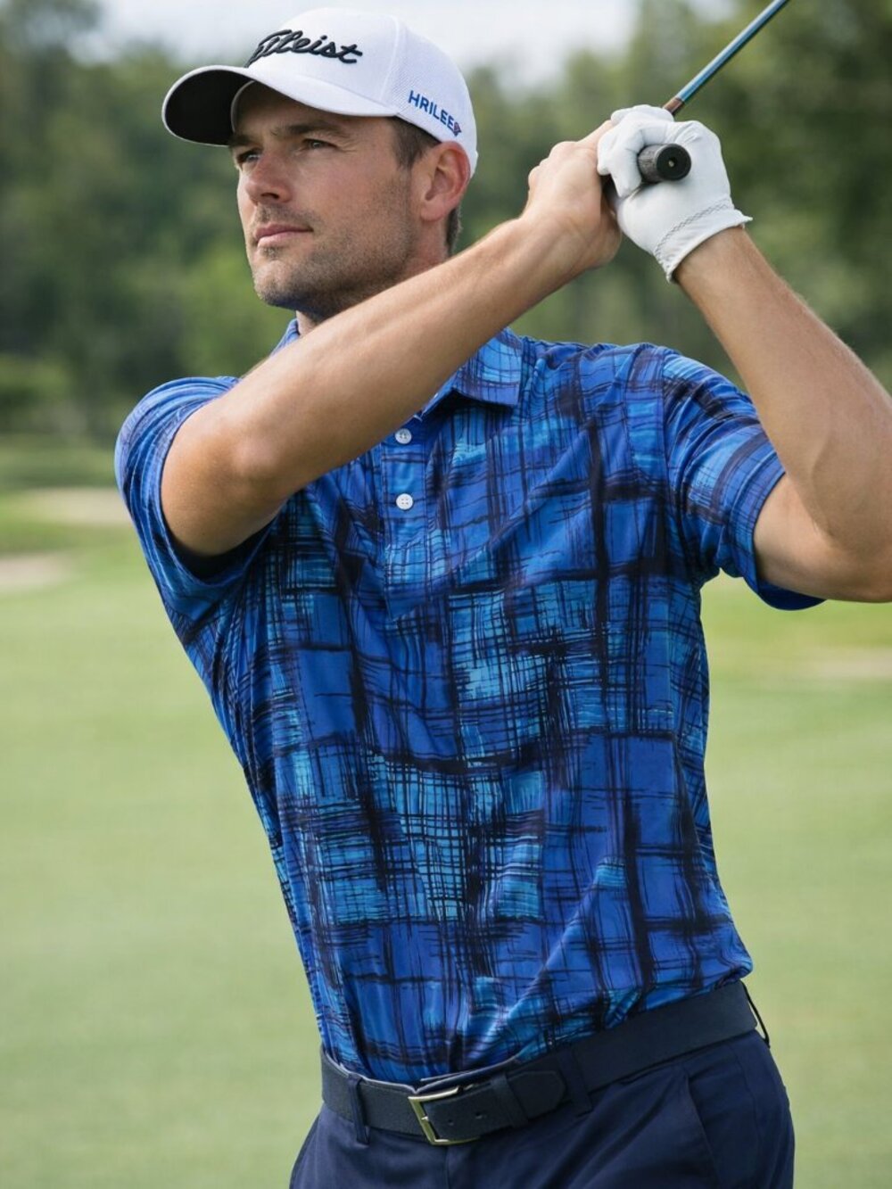 Men's Blue And Black Square Patches Golf Shirt XXL Hreski 186 NWT Big & Tall - Picture 2 of 10